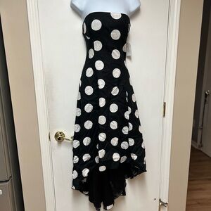 Jessica Simpson | Strapless High Low Polka Dot Linen Blend Dress